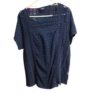 Lucky Brand Navy Blue Lace Sheer Blouse